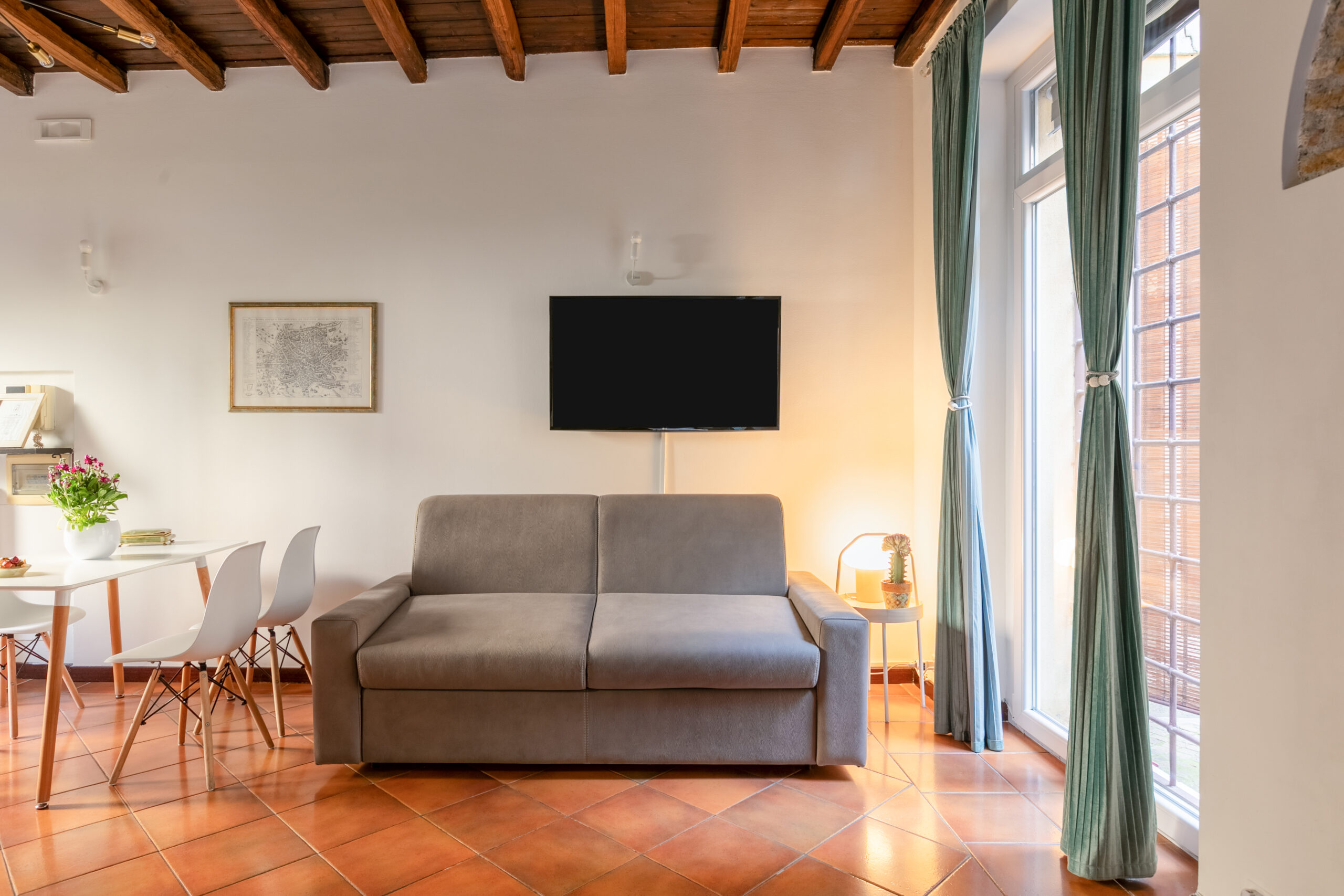 Rome city center apartment living room seating area near Trevi Fountain